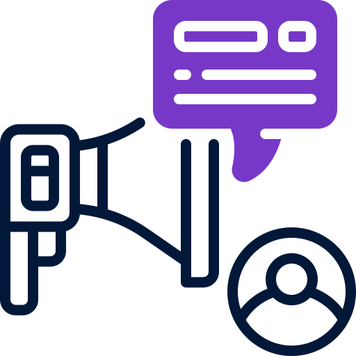 Announcement icon showing megaphone with speech bubble