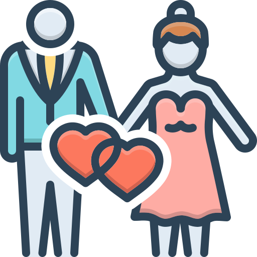 Matrimonial icon showing a couple with hearts