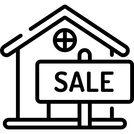 Property sale icon showing house with sale sign